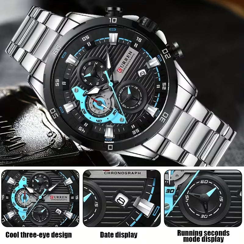 🔥 CURREN Men’s Luxury Chronograph Watch – Stainless Steel Body - All Dials Working
