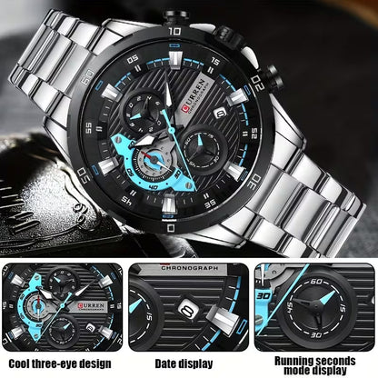 🔥 CURREN Men’s Luxury Chronograph Watch – Stainless Steel Body - All Dials Working