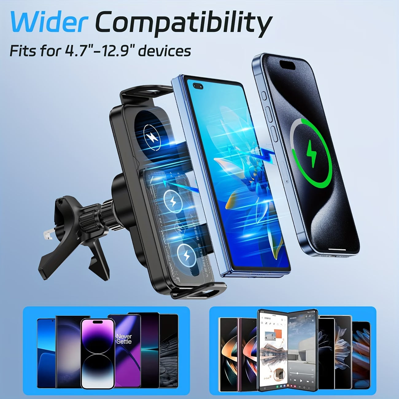 Smart Wireless Charger 🔋 - 1 Click Auto Rotation ✅ - All Iphones, Android + Foldables Supported